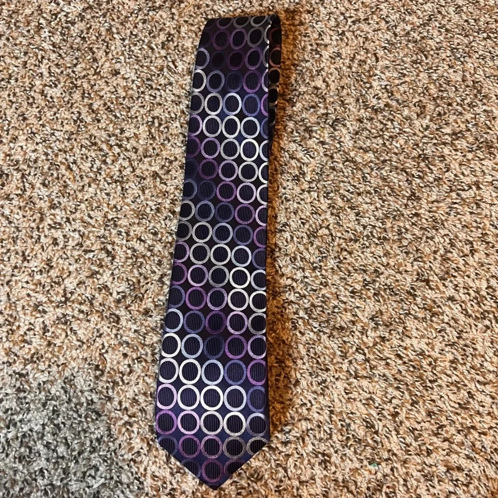Michael Kors Circle Pattern Necktie‎ - Purple, Silver, Black - Men's Tie